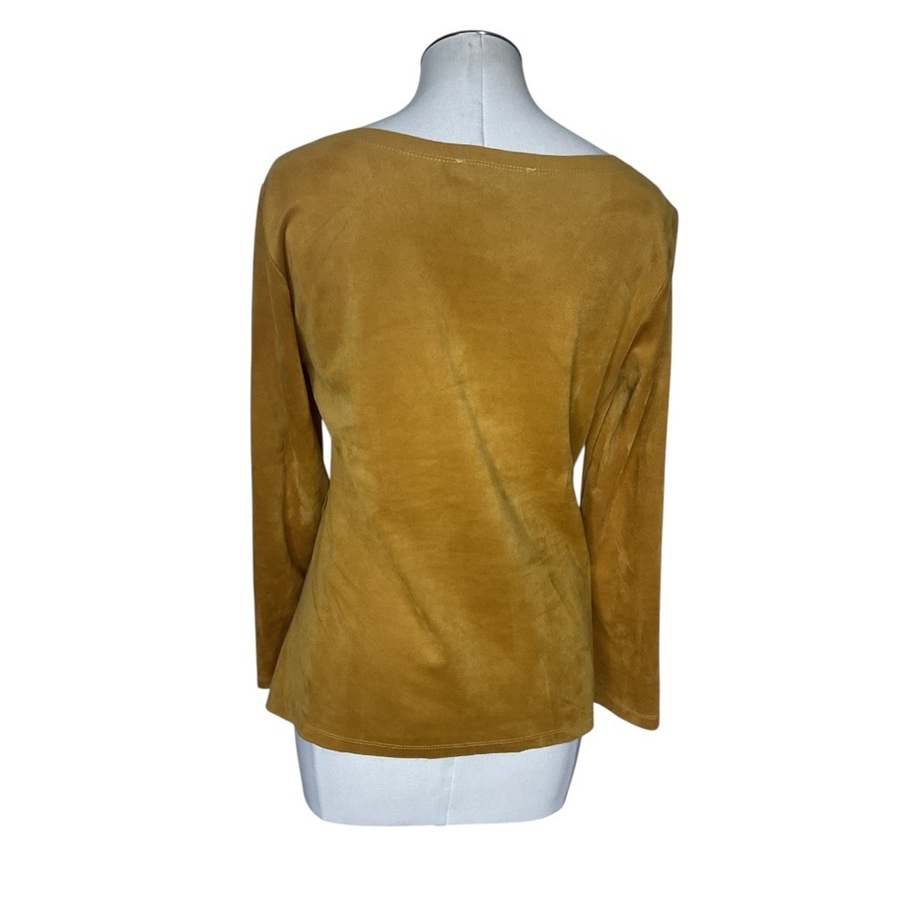 Axyeh Womens Long Sleeve Suede Look Top Small Mustard Boho Blouse - Picture 4 of 7